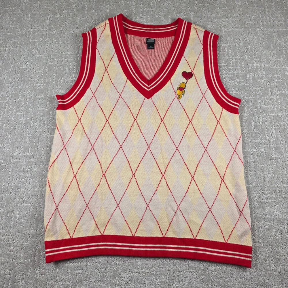 Disney Her Universe Winnie the Pooh Argyle Sweater Vest Red Cream Womens XL
